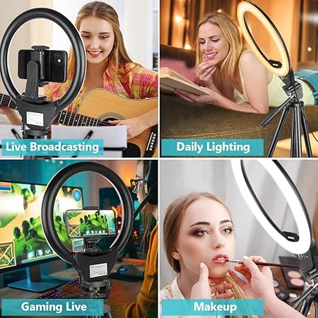 Ring Light with 50'' Extendable Tripod Stand, LED Circle Lights with Phone Holder Ring Light with 50'' Extendable Tripod Stand, LED Circle Lights with Phone Holder